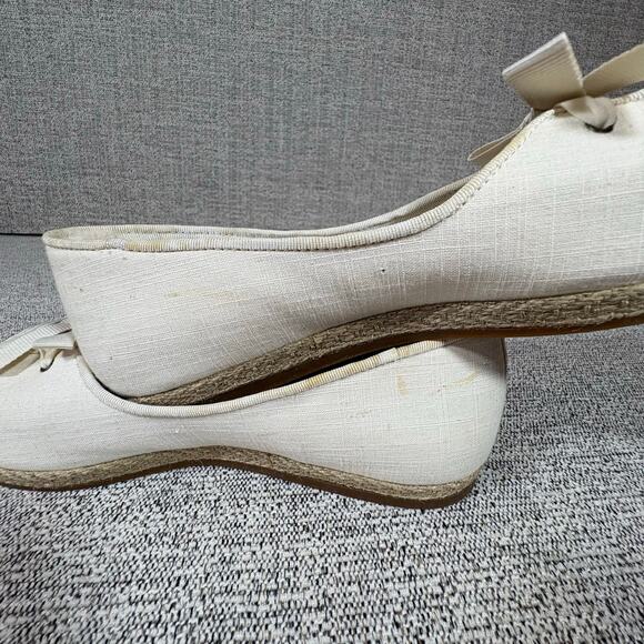 UGG Ivory Canvas Casual Slip On Peep Toe Bow Espidrille Women's Flats Sz 8 - Picture 4 of 7